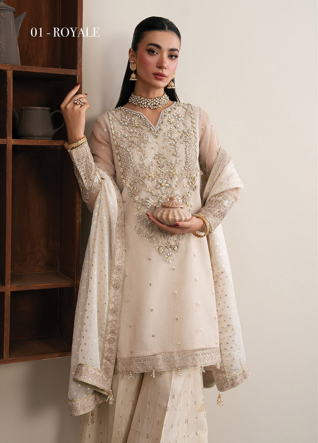 Kalani by Xenia Formals Unstitched Embroidered Kundan Zari 3 Piece Suit XE26UKW 01-Royale - Wedding Collection