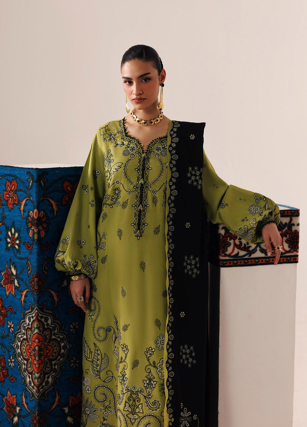 Q line by Qalamkar Unstitched Embroidered Slub Linen 3 Piece Suit QLK26UQL Amarah QLW-01 - Winter Collection