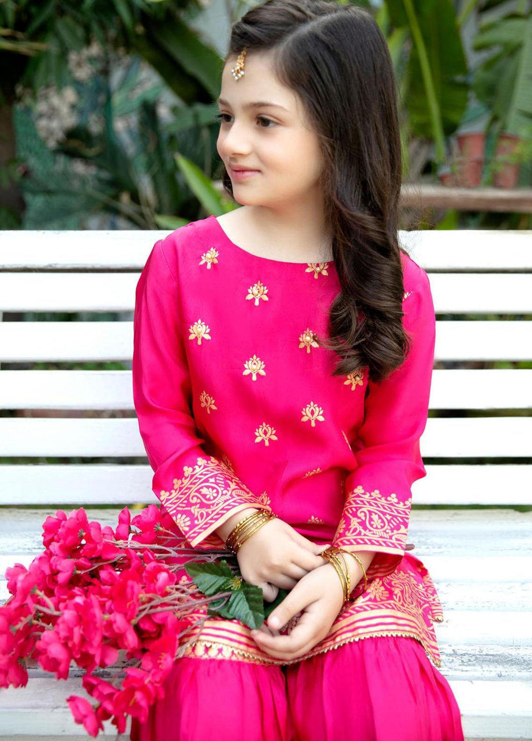 Garnet Clothing Viscose Fancy 2 Piece Suit for Girls -  ROSE MESH
