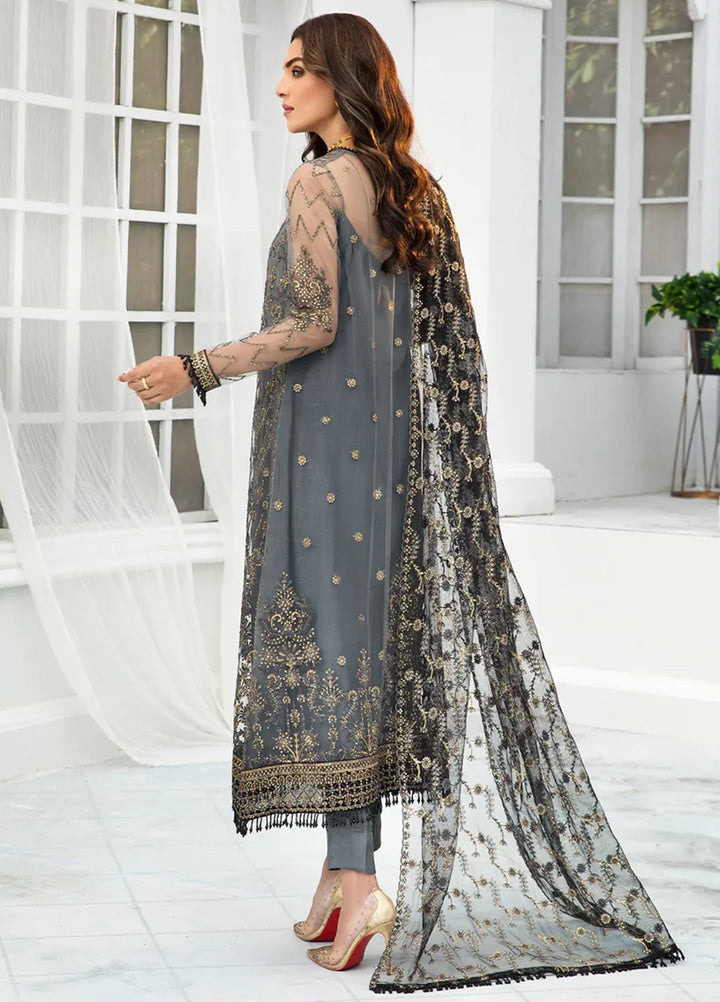 Zarif Embroidered Net Suits Unstitched 3 Piece ZR25UF ZDL-03 Graphite - Luxury Collection
