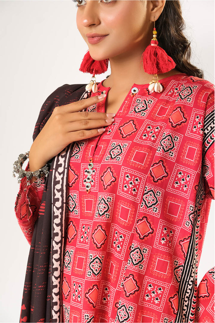 Senorita Women RTW Women Red and Multicolor Casual 3 Piece Suit Cotton Khaddar Printed LAD-03195 - Winter Collection