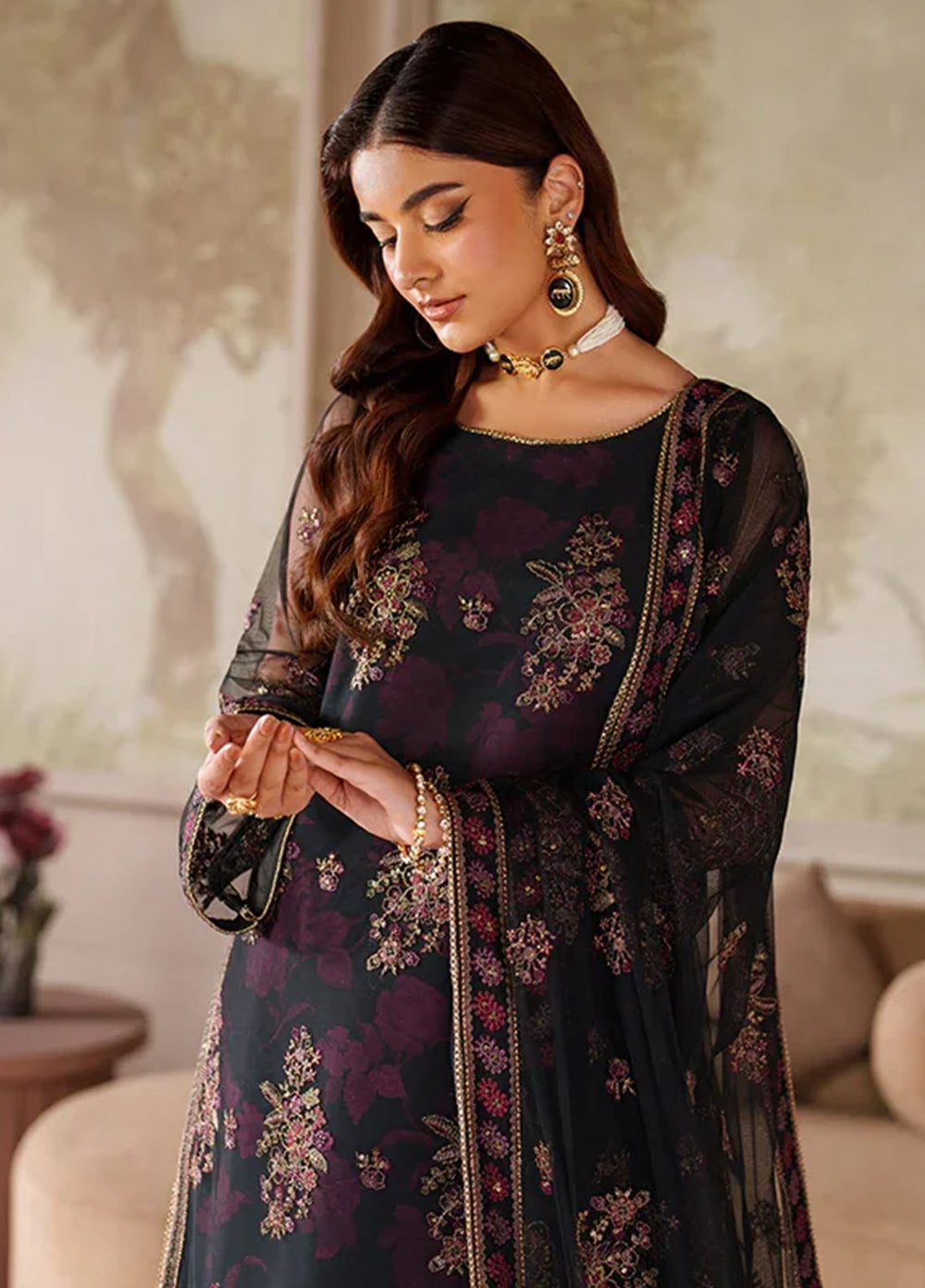 Zarif Embroidered Net Suits Unstitched 3 Piece ZR25UF ZRF-ZPE-05 Ashaal - Formals Collection