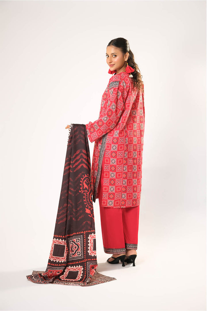 Senorita Women RTW Women Red and Multicolor Casual 3 Piece Suit Cotton Khaddar Printed LAD-03195 - Winter Collection