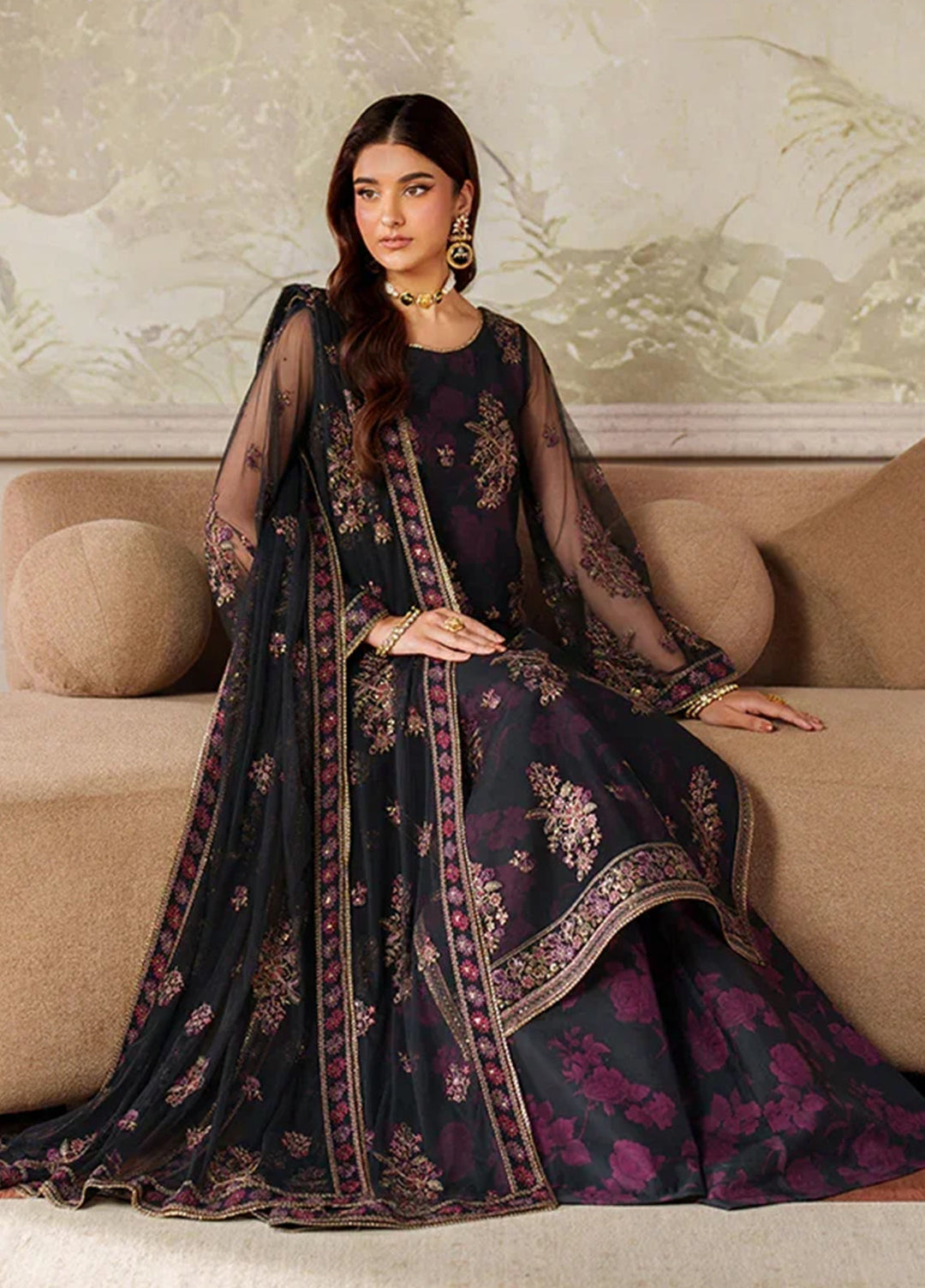 Zarif Embroidered Net Suits Unstitched 3 Piece ZR25UF ZRF-ZPE-05 Ashaal - Formals Collection