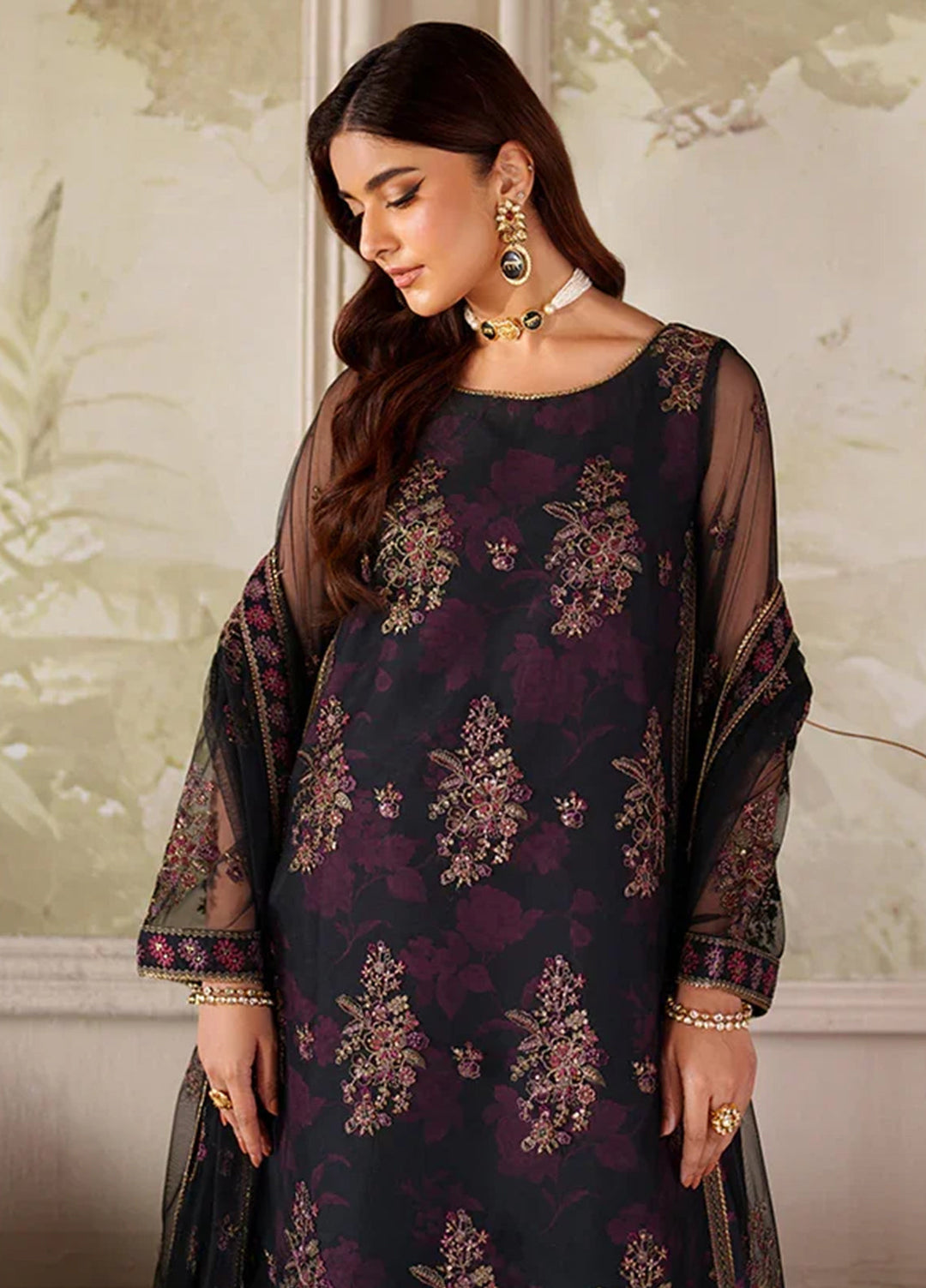 Zarif Embroidered Net Suits Unstitched 3 Piece ZR25UF ZRF-ZPE-05 Ashaal - Formals Collection