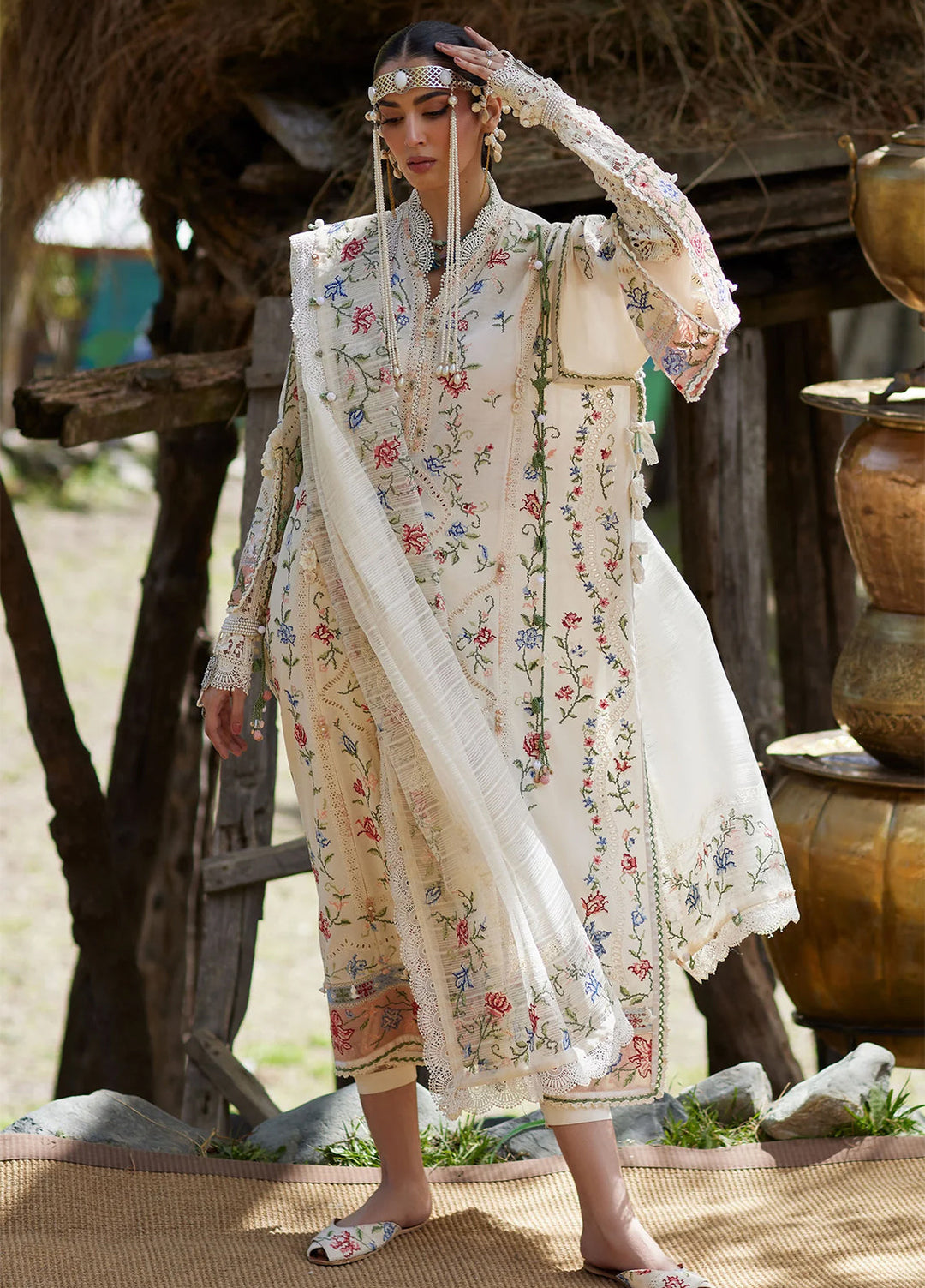Kashmee Legacy by Elan Unstitched Embroidered Slub Lawn 3 Piece Suit EL26ULKL Sozraag EL26-03B - Festive Collection