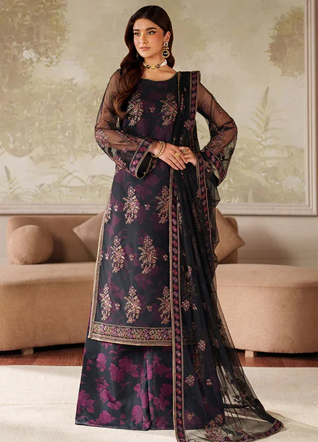 Zarif Embroidered Net Suits Unstitched 3 Piece ZR25UF ZRF-ZPE-05 Ashaal - Formals Collection