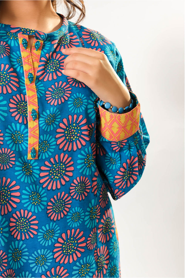 Senorita Girls RTW Girls Blue and Multicolor Casual 3 Piece Suit Cotton Khaddar Printed GAD-03200 - Winter Collection