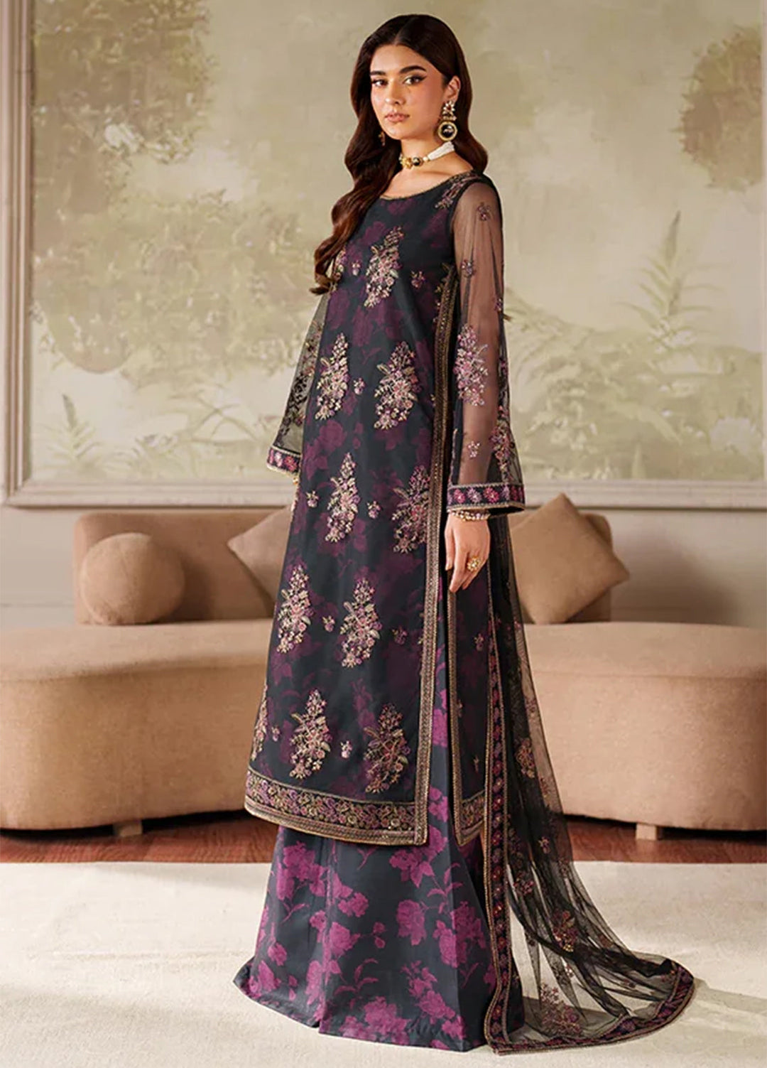 Zarif Embroidered Net Suits Unstitched 3 Piece ZR25UF ZRF-ZPE-05 Ashaal - Formals Collection