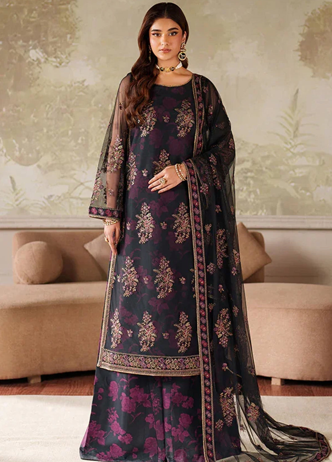 Zarif Embroidered Net Suits Unstitched 3 Piece ZR25UF ZRF-ZPE-05 Ashaal - Formals Collection