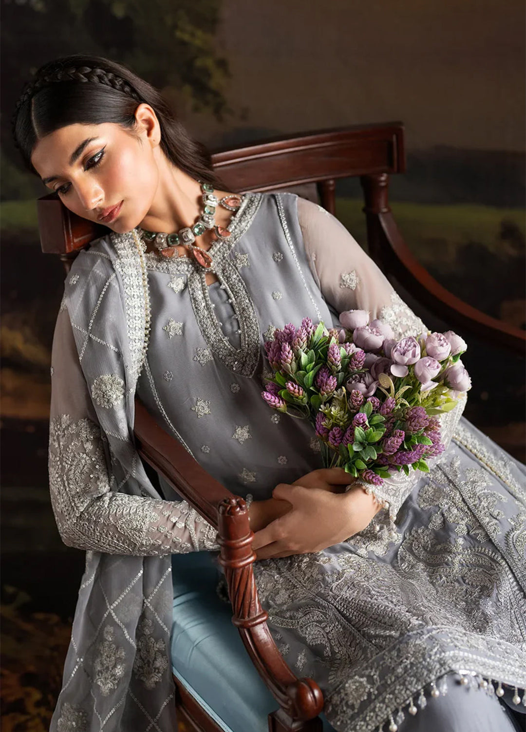 Rouge by Zarif Embroidered Chiffon Suits Unstitched 3 Piece ZR25UF ZRW 03 Adeline - Wedding Collection