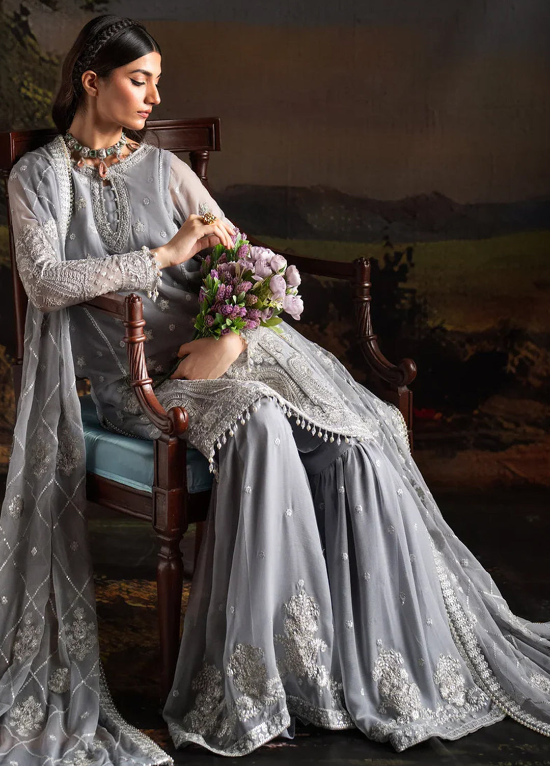 Rouge by Zarif Embroidered Chiffon Suits Unstitched 3 Piece ZR25UF ZRW 03 Adeline - Wedding Collection