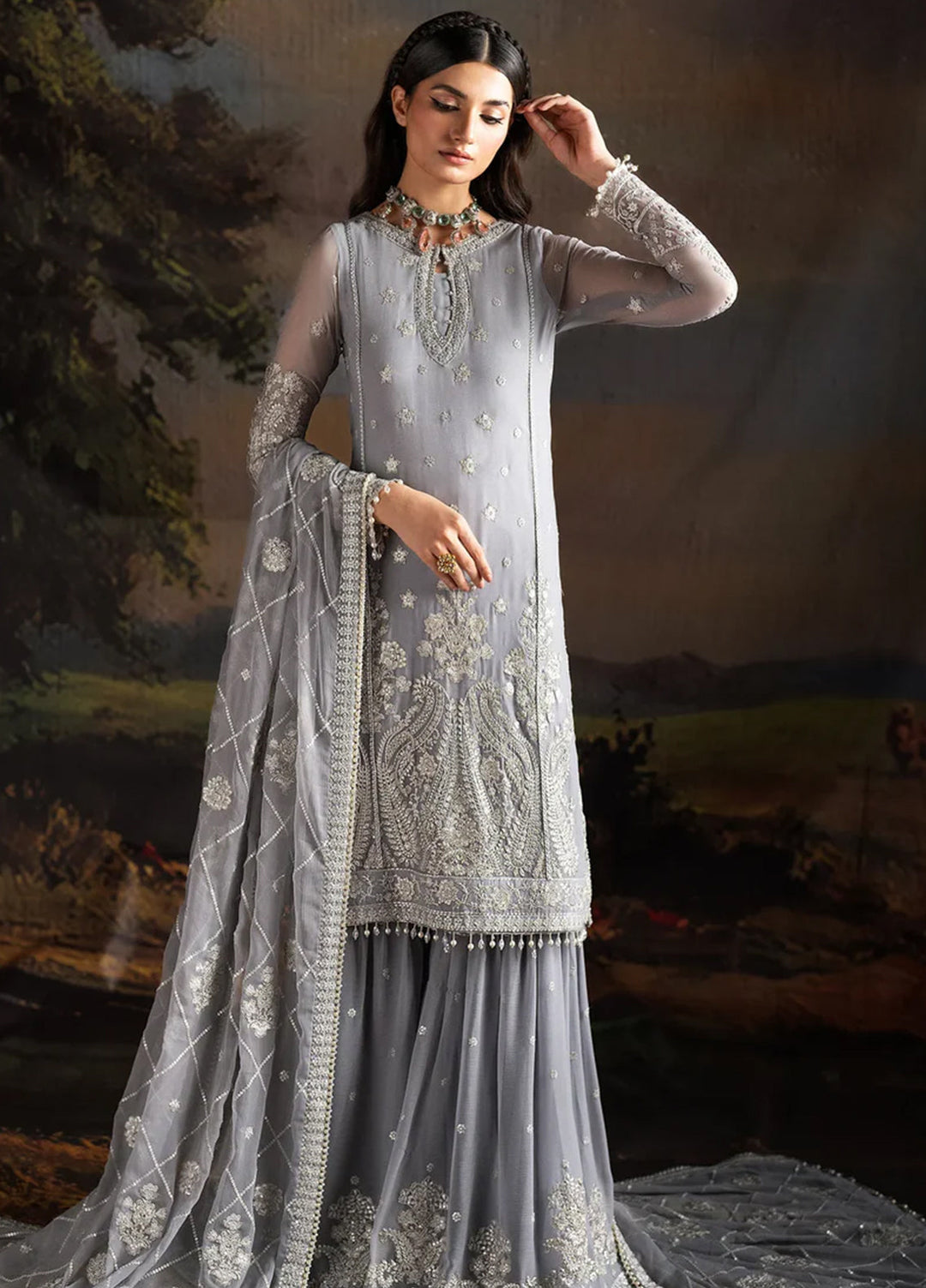 Rouge by Zarif Embroidered Chiffon Suits Unstitched 3 Piece ZR25UF ZRW 03 Adeline - Wedding Collection