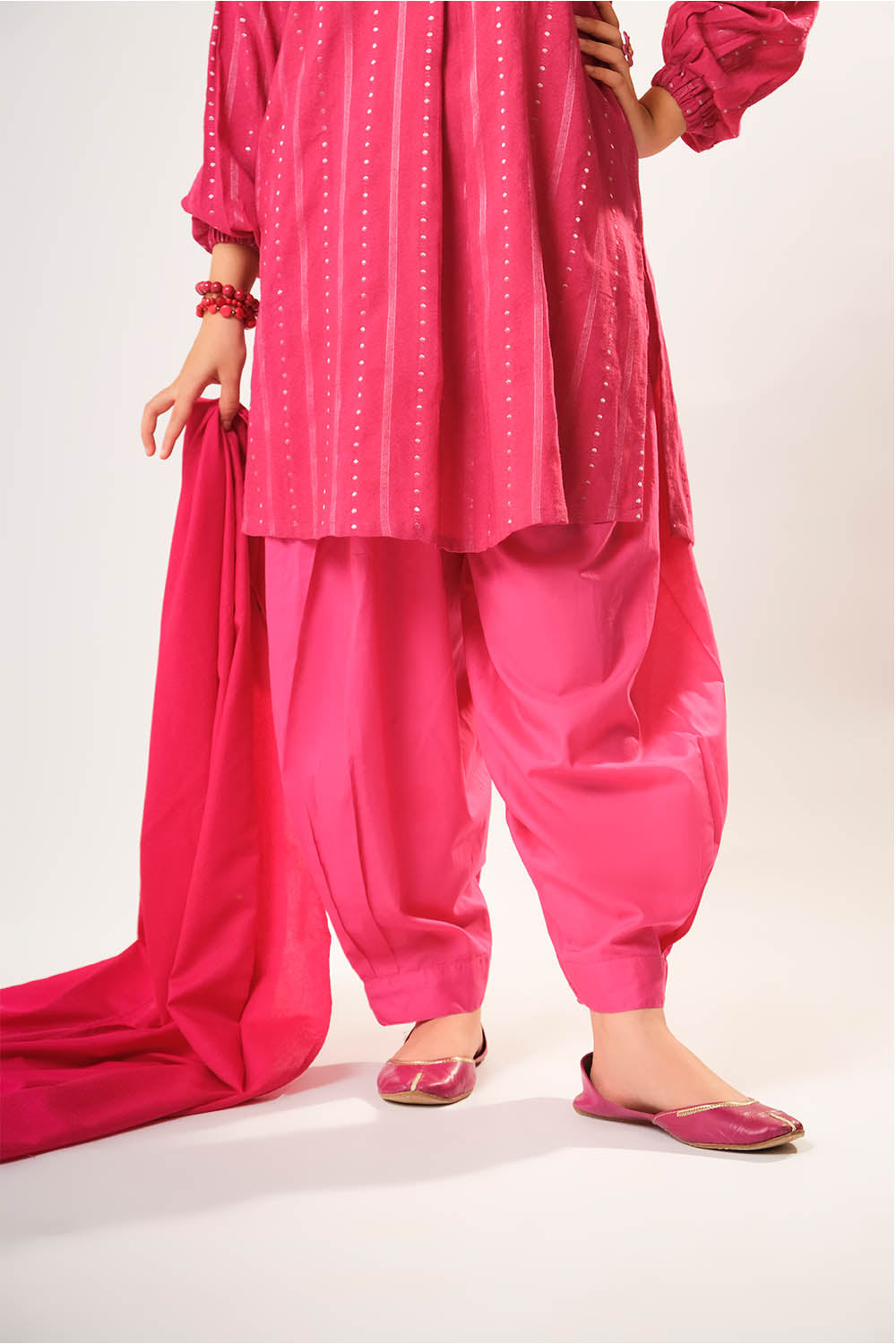 Senorita Girls RTW Girls S.Pink and Sliver Casual 3 Piece Suit Cotton Karandi Dobby Embroidered GAD-03213 - Winter Collection