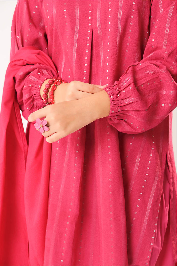 Senorita Girls RTW Girls S.Pink and Sliver Casual 3 Piece Suit Cotton Karandi Dobby Embroidered GAD-03213 - Winter Collection