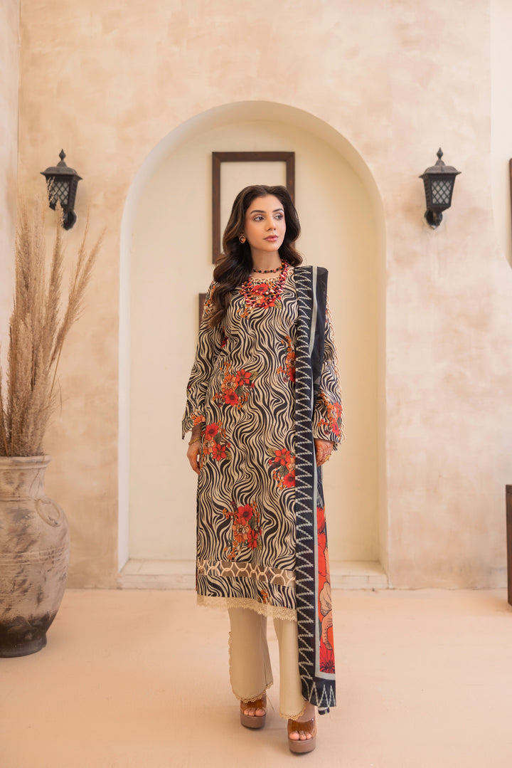 Printed Perfection by Waresha RTW Printed Lawn 3 Piece Suit Ivory Bloom Festive Collection