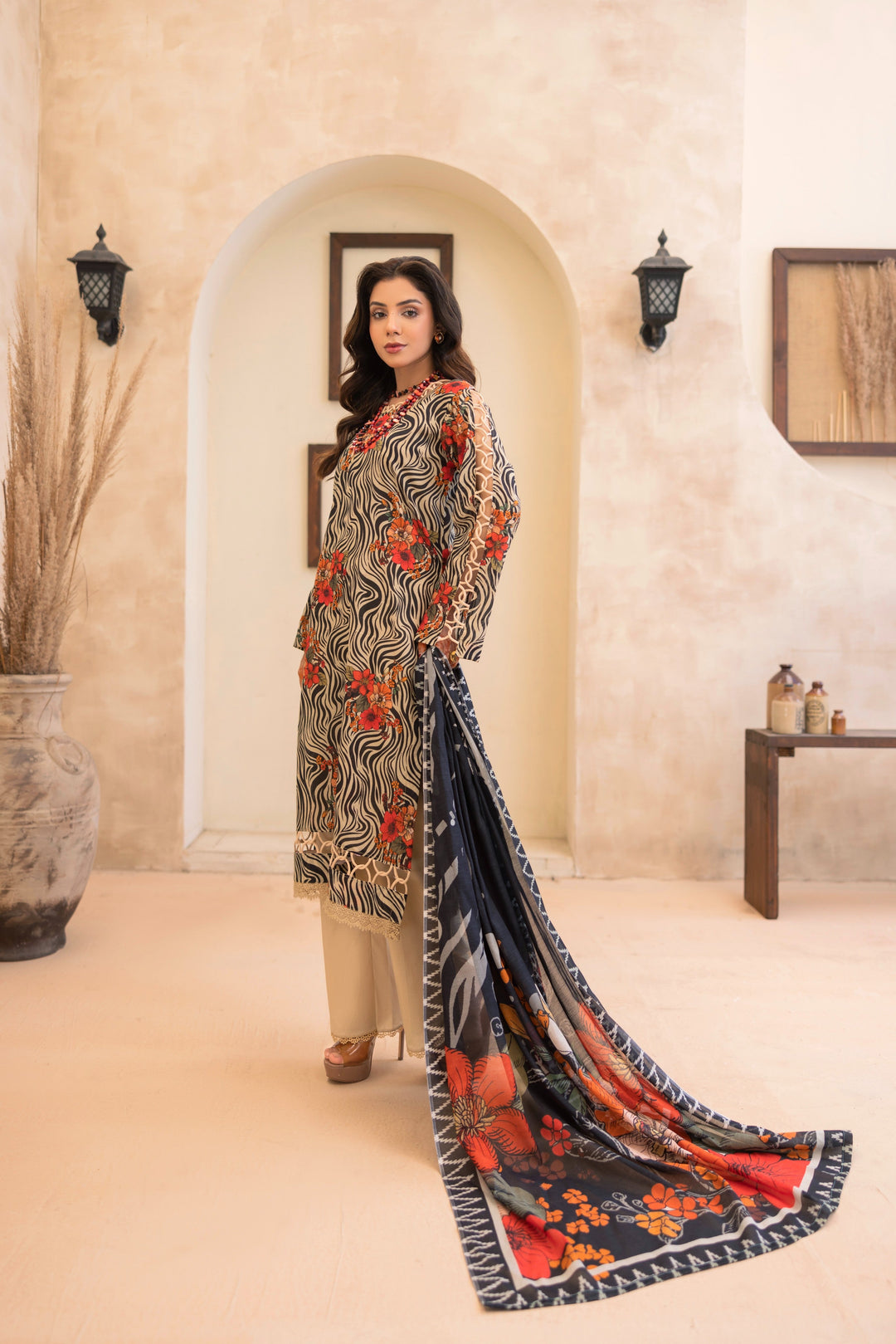 Printed Perfection by Waresha RTW Printed Lawn 3 Piece Suit Ivory Bloom Festive Collection
