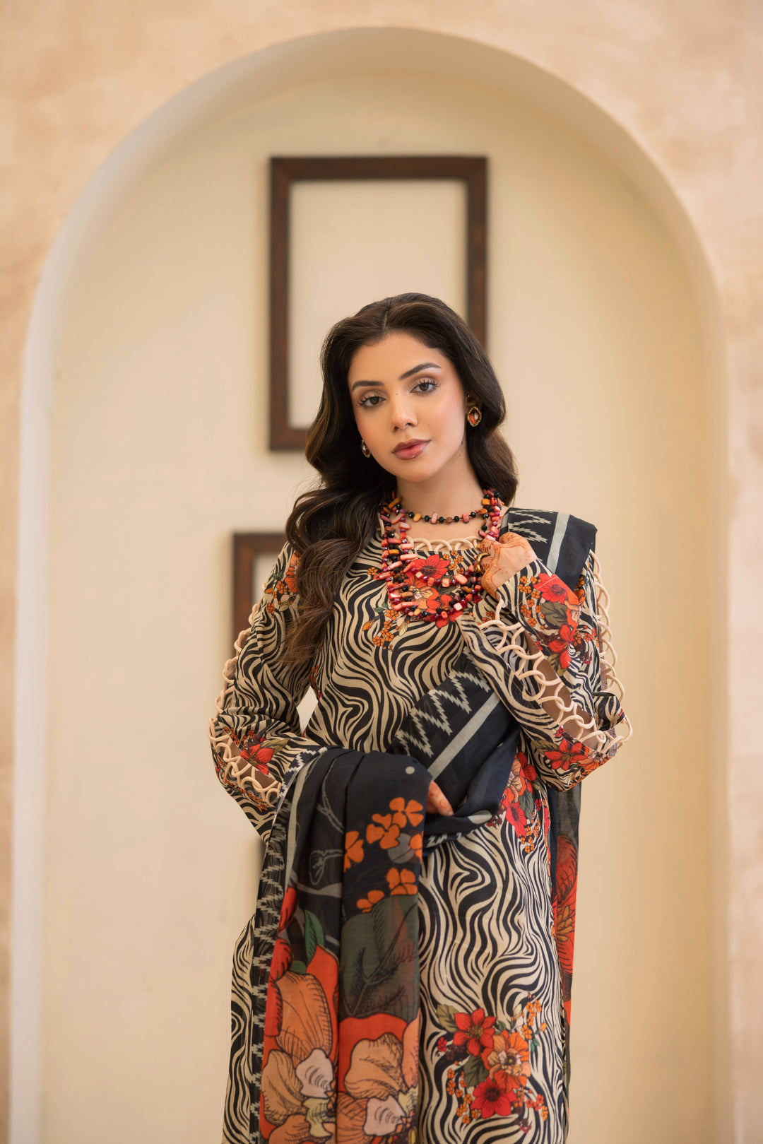 Printed Perfection by Waresha RTW Printed Lawn 3 Piece Suit Ivory Bloom Festive Collection