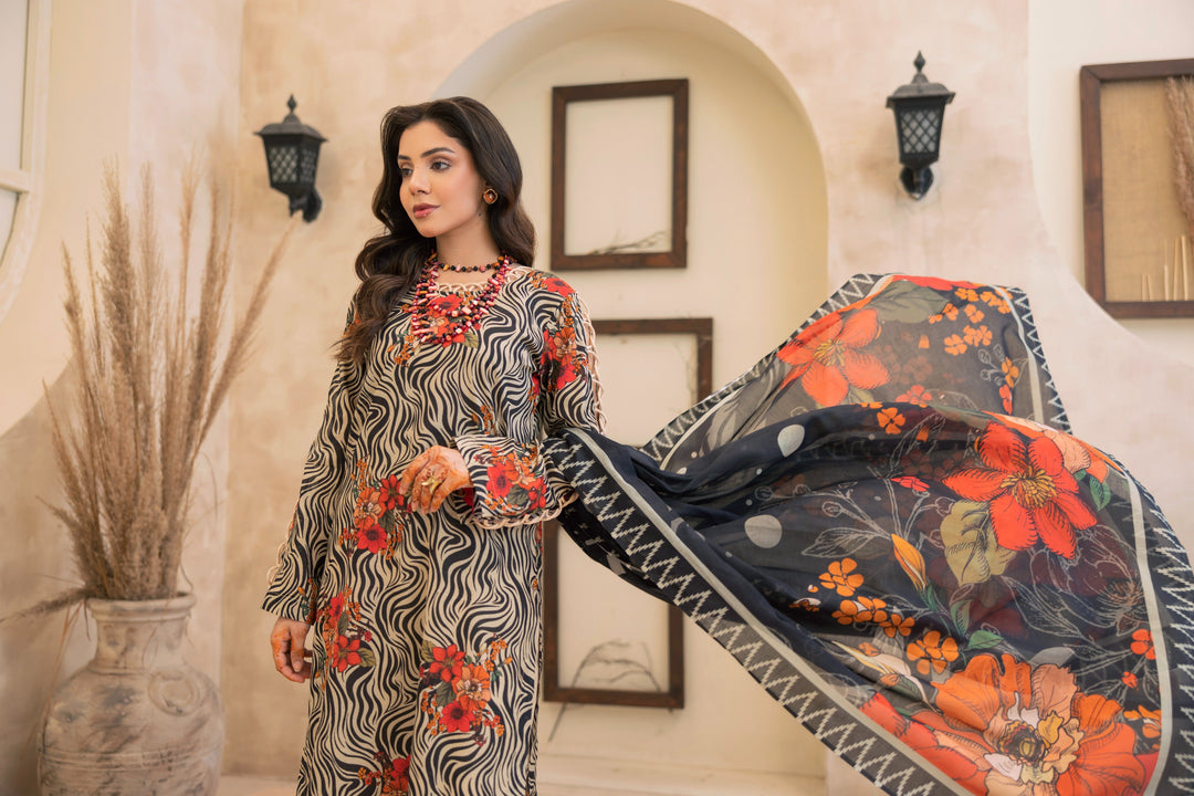 Printed Perfection by Waresha RTW Printed Lawn 3 Piece Suit Ivory Bloom Festive Collection