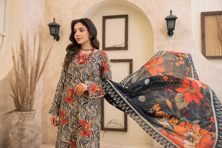 Printed Perfection by Waresha RTW Printed Lawn 3 Piece Suit Ivory Bloom Festive Collection