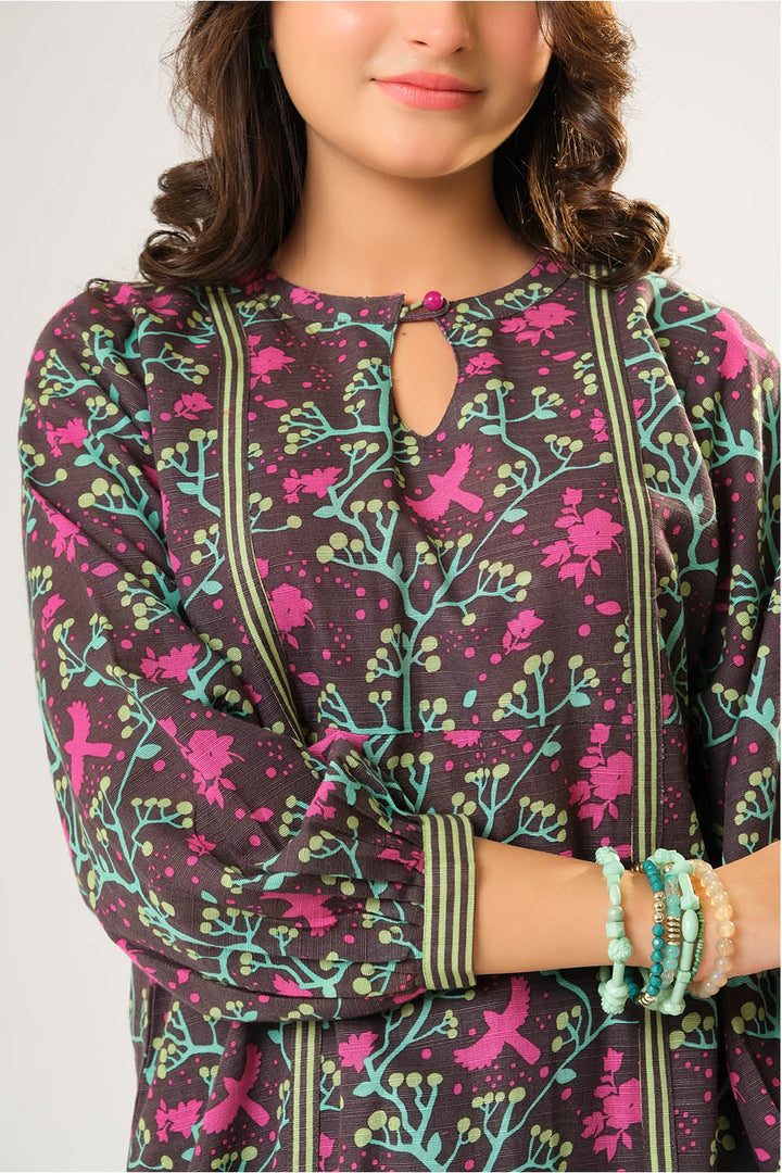 Girls winter clothes | Grey & Multicolor | Casual 3 Piece Suit  | Cotton Khaddar Printed | GAD-03202