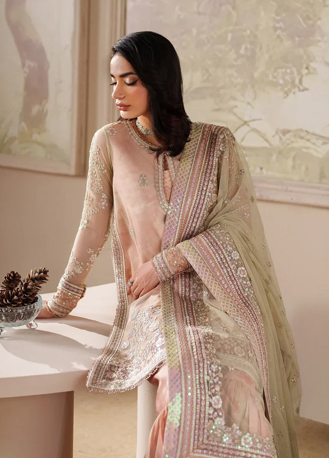 Zarif Embroidered Net Suits Unstitched 3 Piece ZR25UF ZRF-ZPE-04 Seriyah - Formals Collection