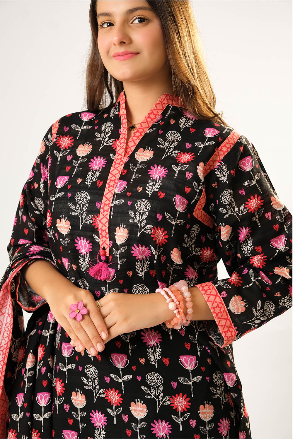 Senorita Girls RTW Girls Black and Multicolor Casual 3 Piece Suit Cotton Khaddar Printed GAD-03201 - Winter Collection