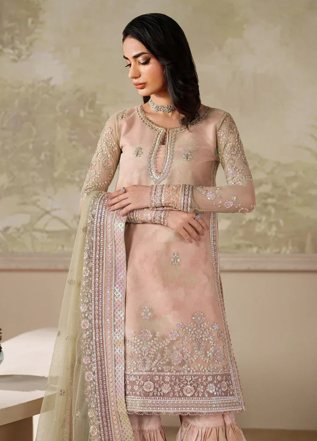Zarif Embroidered Net Suits Unstitched 3 Piece ZR25UF ZRF-ZPE-04 Seriyah - Formals Collection