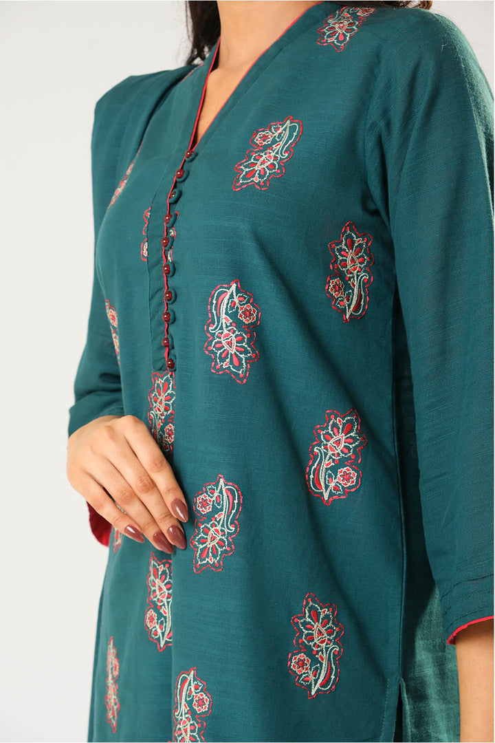Senorita Women RTW Women Printed Turquoise Blue Casual 3 Piece Suit Cotton Khaddar Dyed LAD-03177 - Winter Collection