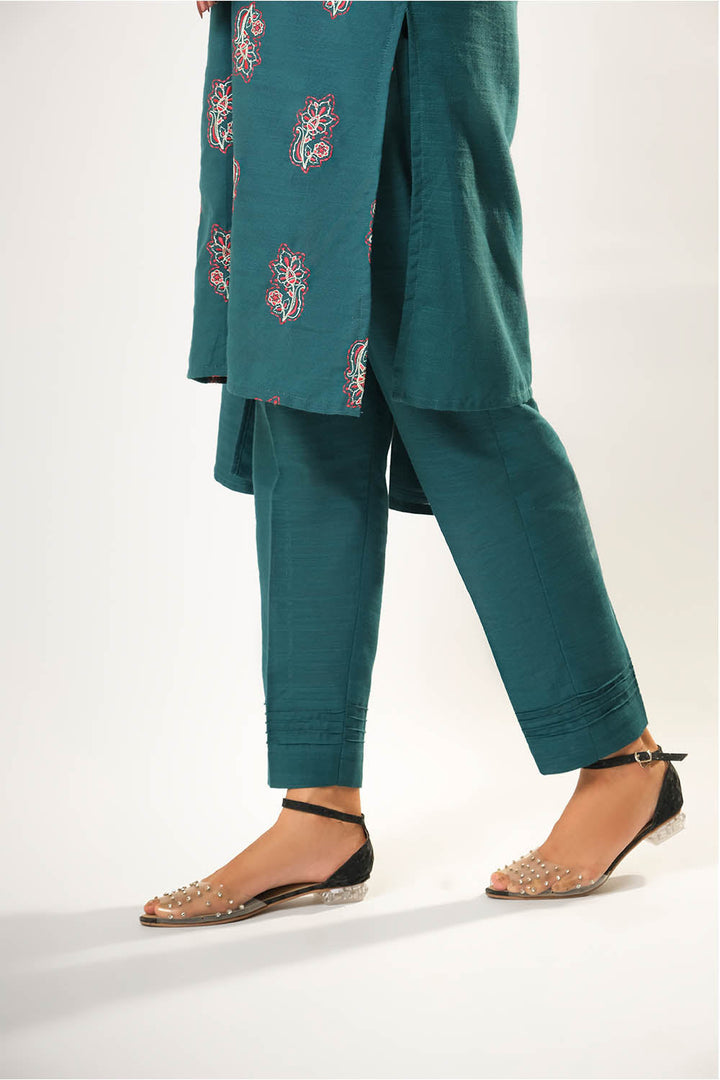 Senorita Women RTW Women Printed Turquoise Blue Casual 3 Piece Suit Cotton Khaddar Dyed LAD-03177 - Winter Collection