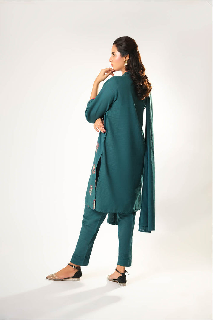 Senorita Women RTW Women Printed Turquoise Blue Casual 3 Piece Suit Cotton Khaddar Dyed LAD-03177 - Winter Collection