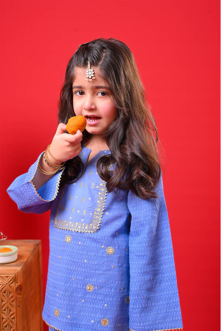 Senorita Girls RTW Solids Dobby Cotton 3 Piece Suit KBD-03371 Eid Collection