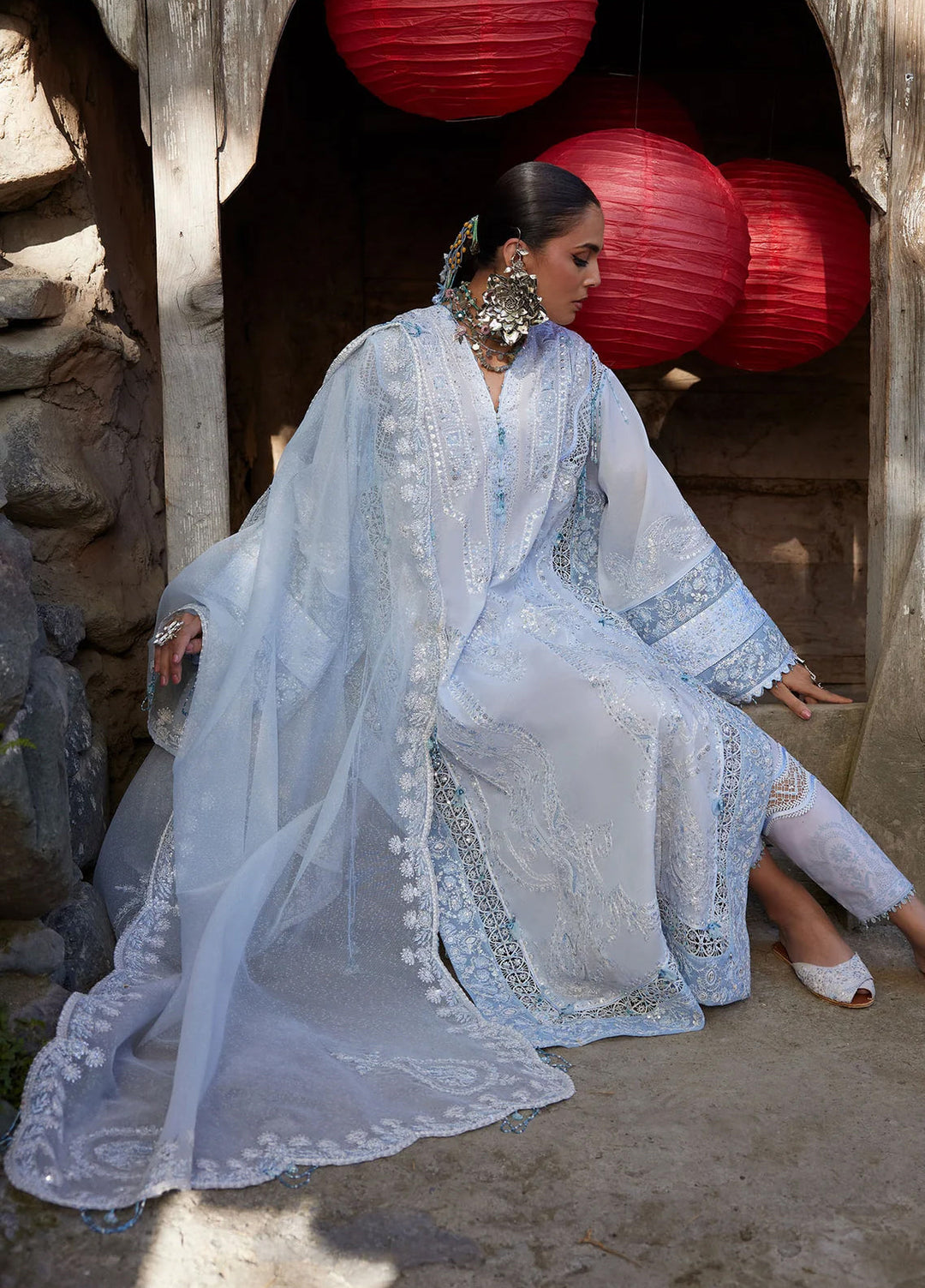 Kashmee Legacy by Elan Unstitched Embroidered Slub Lawn 3 Piece Suit EL26ULKL Rouhaan EL26-04A - Festive Collection