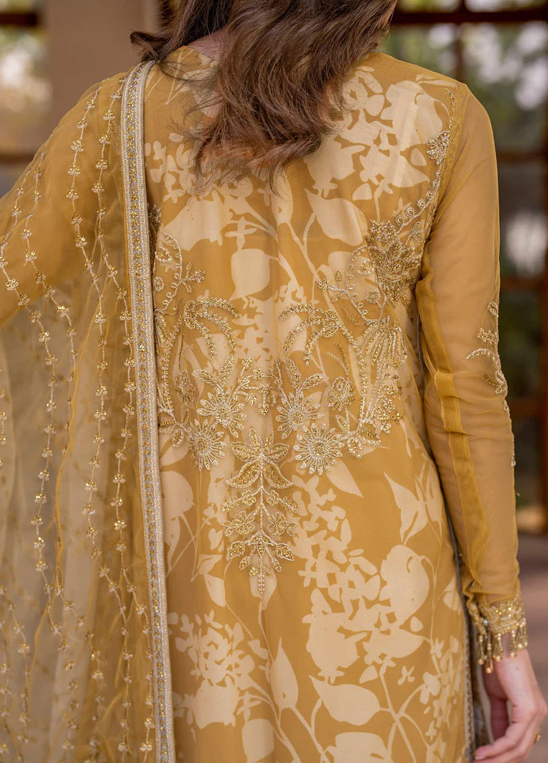 Iris by Zarif Embroidered Net Suits Unstitched 3 Piece ZR25UF ZRI 03 Marigold - Formal Collection