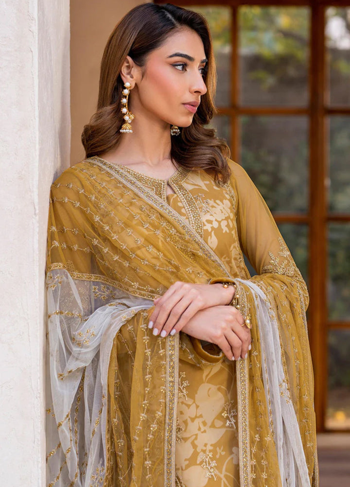 Iris by Zarif Embroidered Net Suits Unstitched 3 Piece ZR25UF ZRI 03 Marigold - Formal Collection