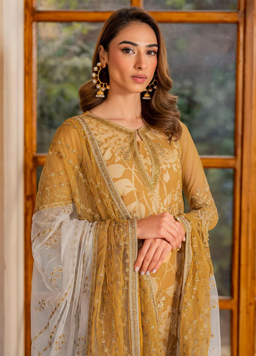 Iris by Zarif Embroidered Net Suits Unstitched 3 Piece ZR25UF ZRI 03 Marigold - Formal Collection