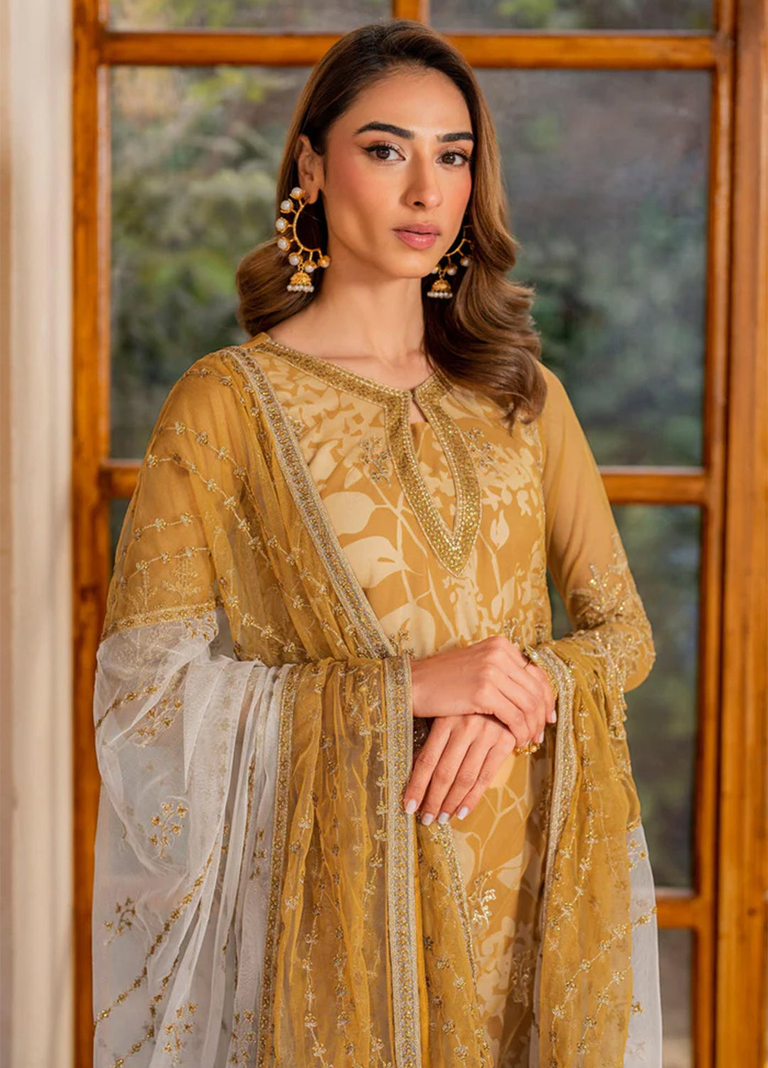 Iris by Zarif Embroidered Net Suits Unstitched 3 Piece ZR25UF ZRI 03 Marigold - Formal Collection