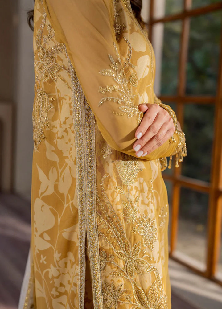 Iris by Zarif Embroidered Net Suits Unstitched 3 Piece ZR25UF ZRI 03 Marigold - Formal Collection