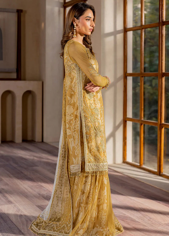 Iris by Zarif Embroidered Net Suits Unstitched 3 Piece ZR25UF ZRI 03 Marigold - Formal Collection