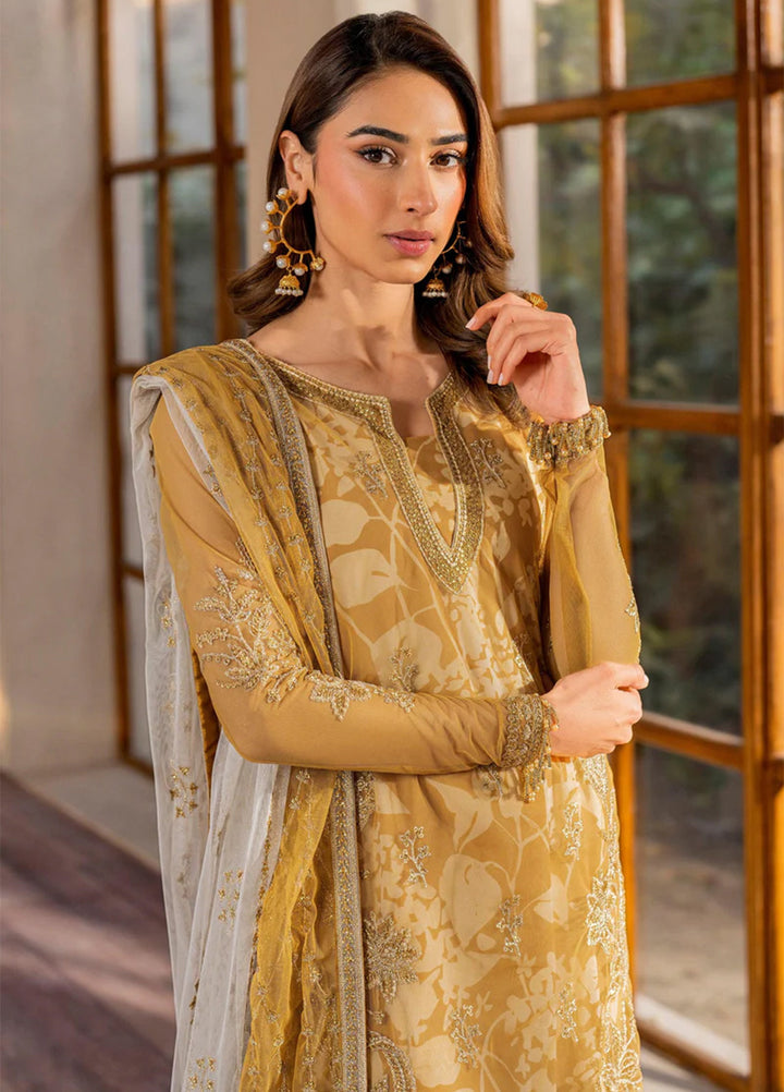 Iris by Zarif Embroidered Net Suits Unstitched 3 Piece ZR25UF ZRI 03 Marigold - Formal Collection