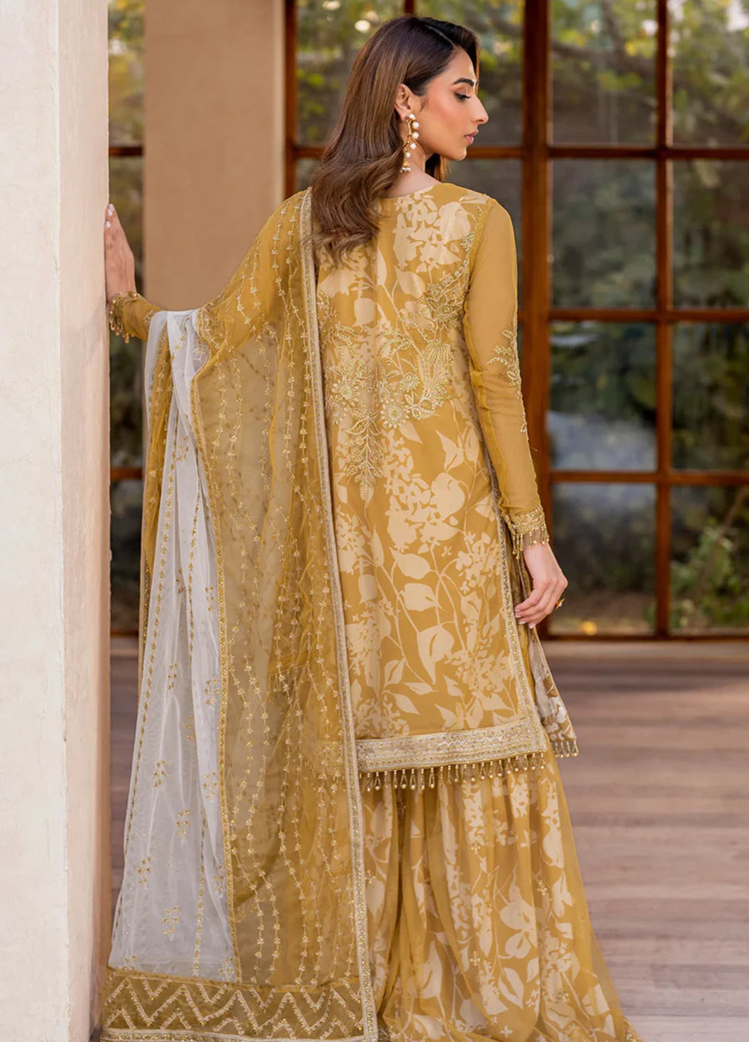 Iris by Zarif Embroidered Net Suits Unstitched 3 Piece ZR25UF ZRI 03 Marigold - Formal Collection