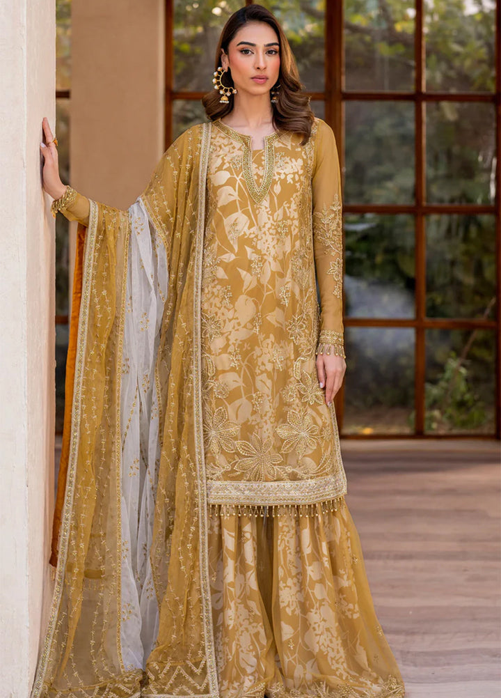 Iris by Zarif Embroidered Net Suits Unstitched 3 Piece ZR25UF ZRI 03 Marigold - Formal Collection