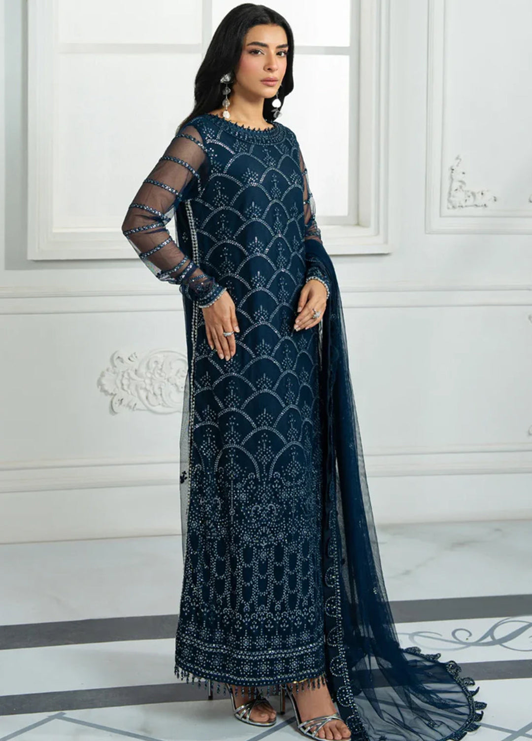 Inara by Zarif Embroidered Net Suits Unstitched 3 Piece ZR25UF ZRI-02 Melisa - Formals Collection