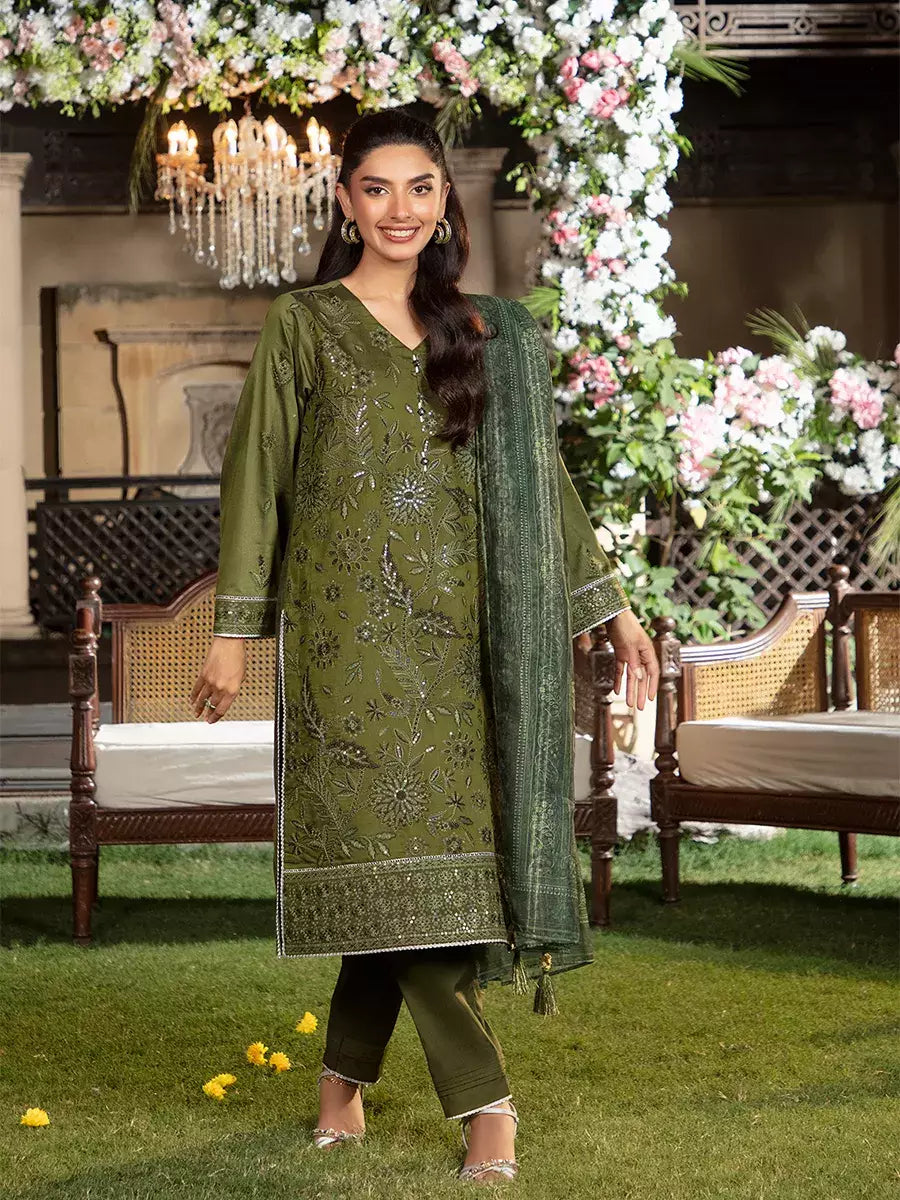 Jashn e Noor by Salitex Unstitched Embroidered 3 Piece Cotton Net SUNW7JI090 - Summer Collection