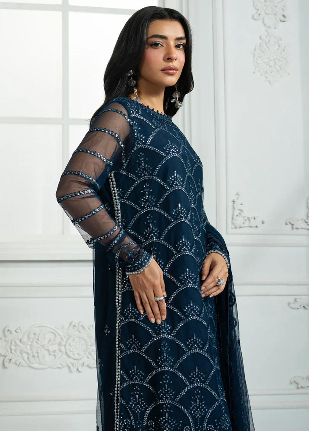 Inara by Zarif Embroidered Net Suits Unstitched 3 Piece ZR25UF ZRI-02 Melisa - Formals Collection