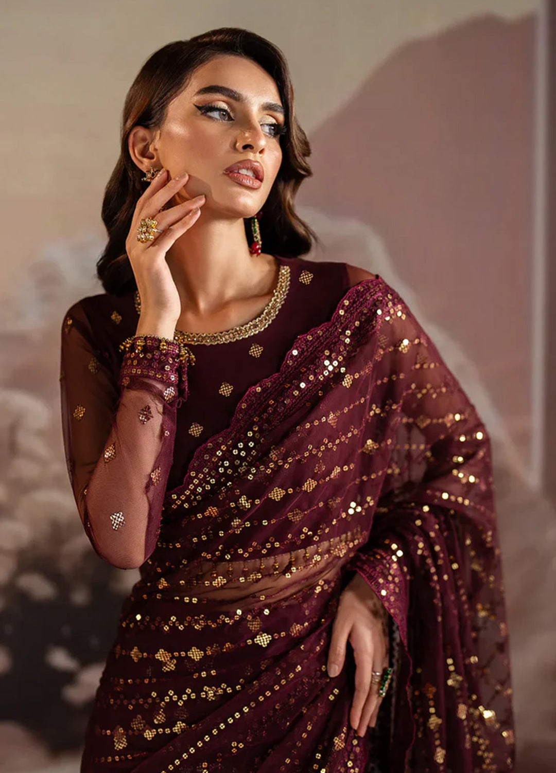 Zarif Embroidered Net  Unstitched Saree ZR25UF ZRF002 - Laira - Formal Collection
