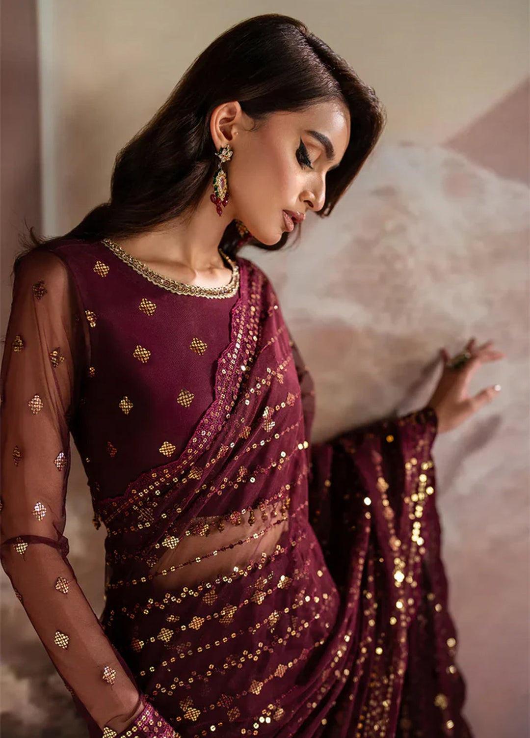 Zarif Embroidered Net  Unstitched Saree ZR25UF ZRF002 - Laira - Formal Collection
