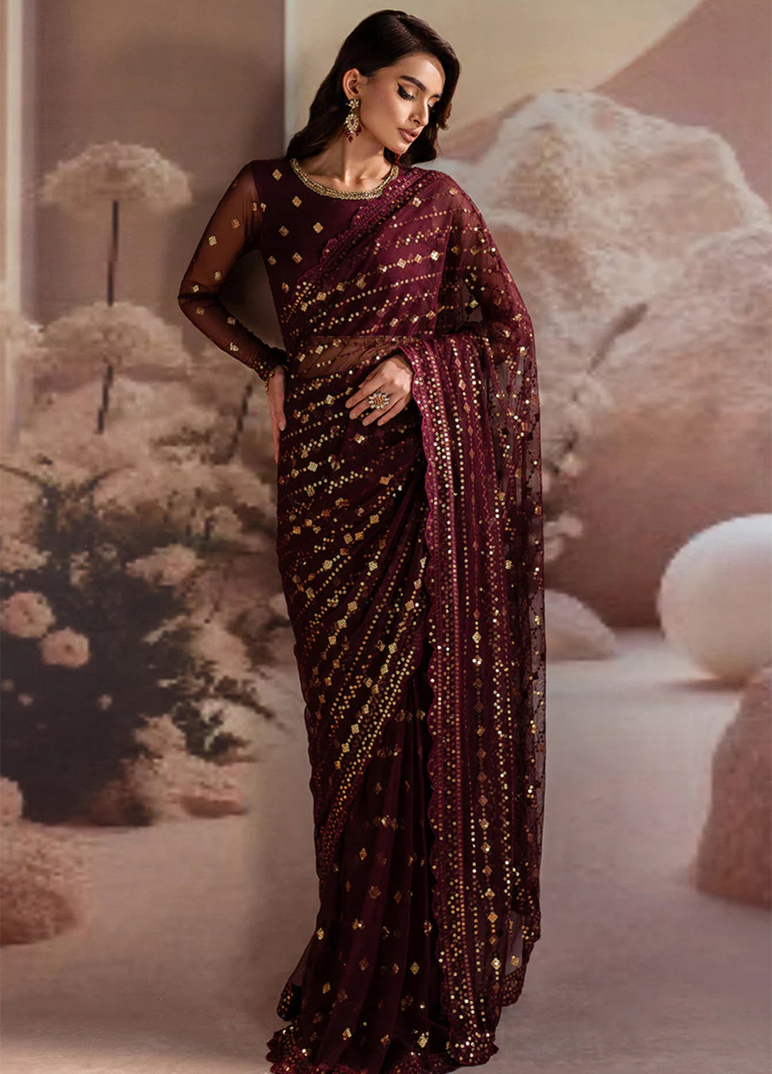 Zarif Embroidered Net  Unstitched Saree ZR25UF ZRF002 - Laira - Formal Collection