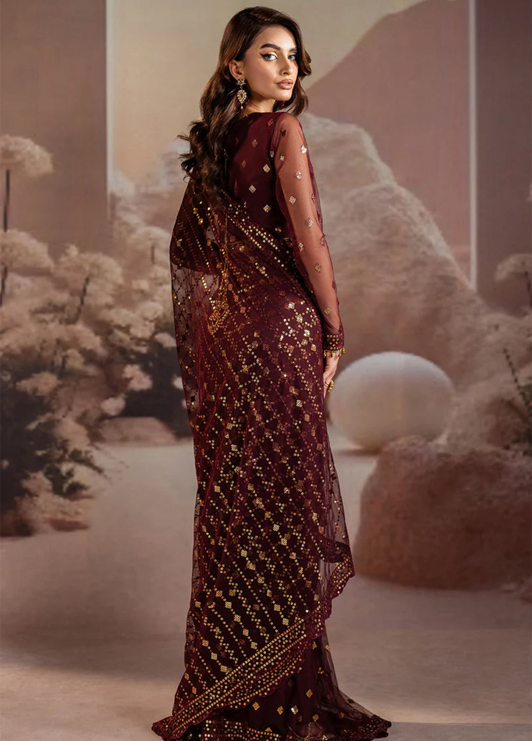 Zarif Embroidered Net  Unstitched Saree ZR25UF ZRF002 - Laira - Formal Collection