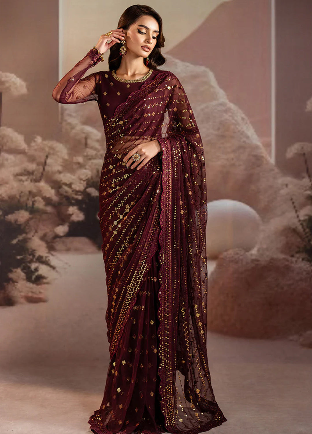 Zarif Embroidered Net  Unstitched Saree ZR25UF ZRF002 - Laira - Formal Collection